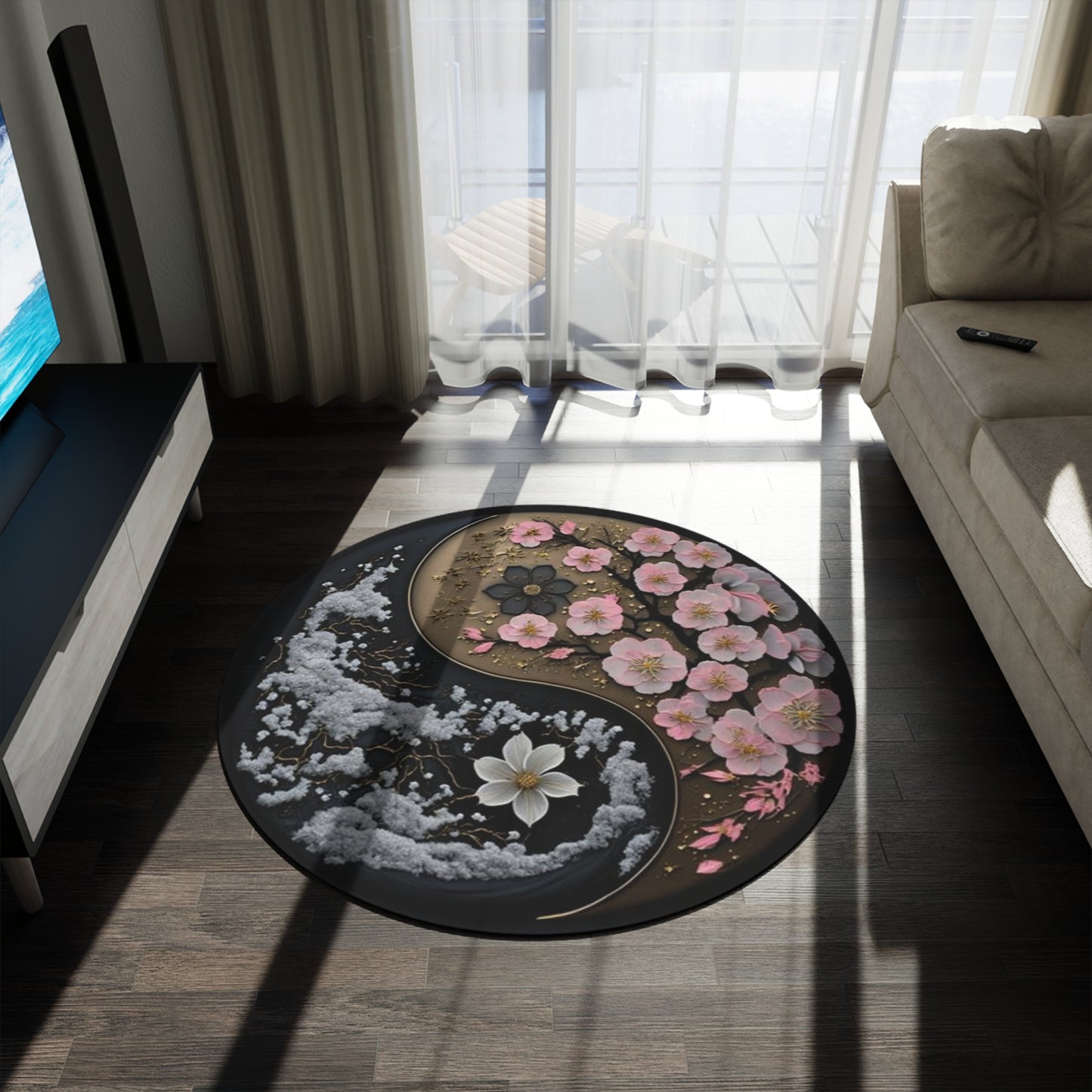 Japanese Blossom Yin and Yang Round Rug Designs by Nadiyah